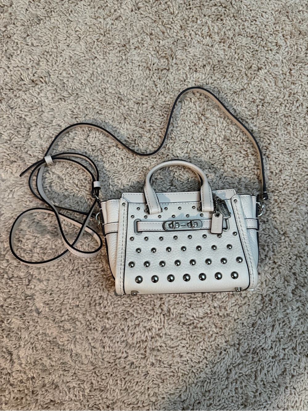 Coach White Studded Mini Leather Crossbody